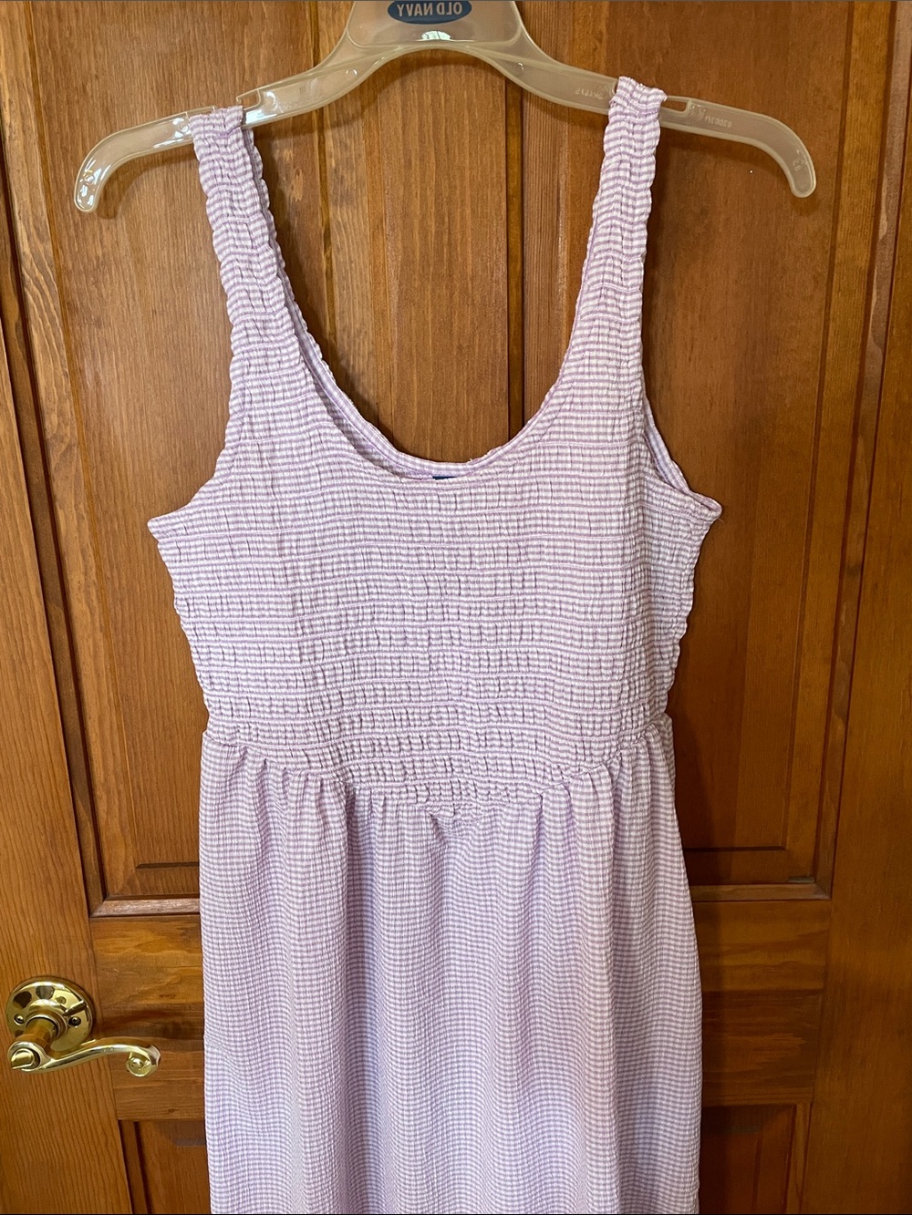 Smocked Tank Midi Dress in pink/white